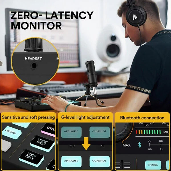 MaonoCaster-interfaz de Audio para Podcast, Kit de tarjeta de sonido de  estudio con micrófono para