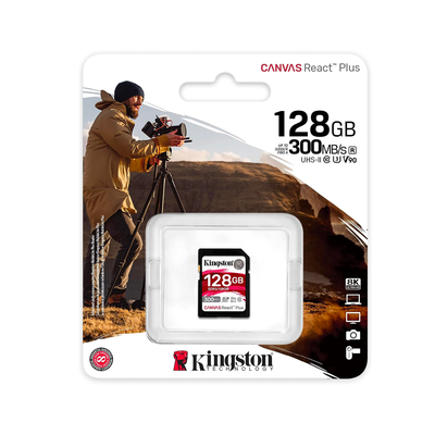 Tarjeta de memoria SDXC Kingston Canvas React Plus UHS-II de 128GB
