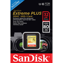 Tarjeta de memoria SanDisk Extreme Plus UHS-I SDHC de 32GB (Clase 10)