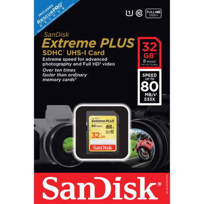 Tarjeta de memoria SanDisk Extreme Plus UHS-I SDHC de 32GB (Clase 10)