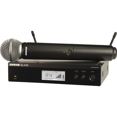Sistema de micrófono inalámbrico de mano Shure BLX24R/SM58 para montaje en rack con cápsula SM58 (J11: 596 a 616 MHz)