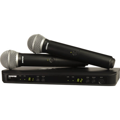 Sistema de micrófono inalámbrico de mano de doble canal Shure BLX288/PG58 con cápsulas PG58 (J11: 596 a 616 MHz)