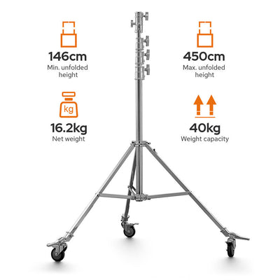 Soporte con ruedas de acero de alta resistencia Godox (grande, 45.7 m / 14.8')