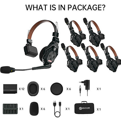 Sistema de intercomunicación inalámbrico Hollyland Solidcom C1 Pro-6S ENC dúplex completo con 6 auriculares (1.9 GHz)