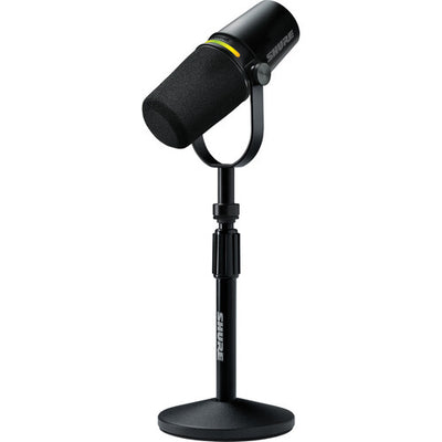 Paquete de micrófono Shure MV7+-K para podcasts XLR/USB con soporte de escritorio Gator (negro)