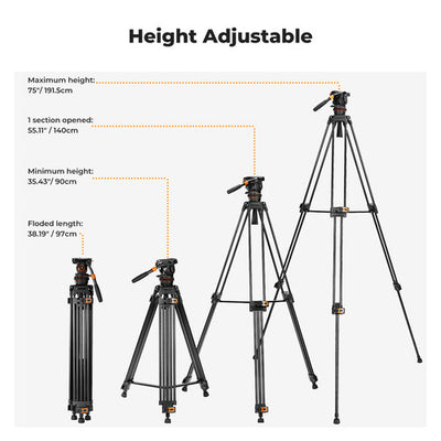 K&F Concept VA3 Heavy-Duty Aluminum Tripod with BV20 Fluid Head