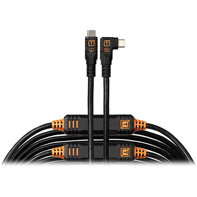 Cable USB-C TetherTools TetherPro Optima (9.4 metros / 31 pies, negro de alta visibilidad, en ángulo recto)