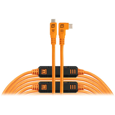 Cable USB-C TetherTools TetherPro Optima (9.4 metros / 31 pies, naranja de alta visibilidad, en ángulo recto)
