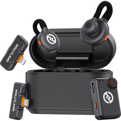 Sistema de micrófono inalámbrico Hollyland LARK M2S Ultimate Combo para 2 personas, compatible con cámaras y dispositivos móviles (2.4 GHz, gris espacial)