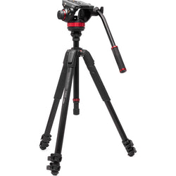 Kit de trípode de vídeo Manfrotto de aluminio de 3 secciones con cabezal fluido