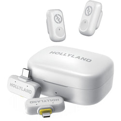 Sistema de micrófono inalámbrico Hollyland LARK A1 Combo para 2 personas con conectores USB-C y Lightning para dispositivos móviles (blanco marfil, 2.4 GHz)