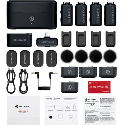 Sistema de micrófono inalámbrico Hollyland LARK MAX 2 Combo para 4 personas, compatible con cámaras y dispositivos móviles (Gris espacial, 2.4 GHz)