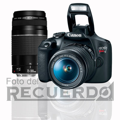 Cámara DSLR Canon EOS Rebel T7 con lentes de 18-55mm y 75-300mm