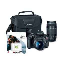 Bundle - EOS Rebel T7 EF-S 18–55mm f/4–5.6 STM + EF 75-300mm f/4-5.6 III + Bag  200ES+ SD 64GB