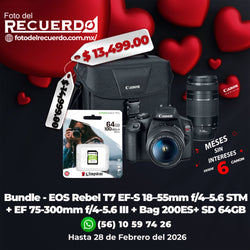 Bundle - EOS Rebel T7 EF-S 18–55mm f/4–5.6 STM + EF 75-300mm f/4-5.6 III + Bag  200ES+ SD 64GB
