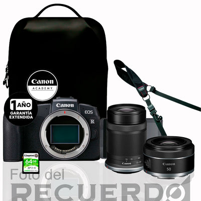 Bundle - EOS RP Body + RF 50 F1.8 STM + RF-S55-210mm F5-7.1 IS STM ⁺ 64GB SD+Online Academy Composiciòn+ CCB-BP5-BK BP+Neckstrap NS-EN110+ Garantia Extendida