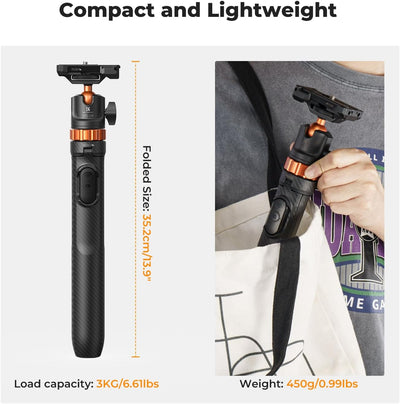 Trípode y palo selfie para teléfono K&F Concept MS08 de 62''/1.58 m