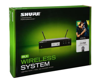 Sistema de micrófono inalámbrico de mano Shure BLX24R/SM58 para montaje en rack con cápsula SM58 (J11: 596 a 616 MHz)