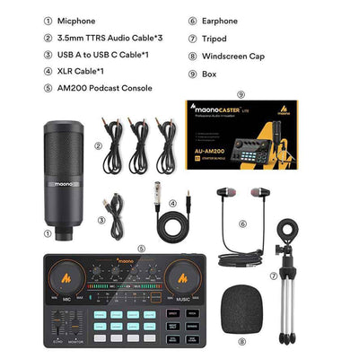 Paquete de equipos de podcast Maonocaster Lite AM200 Sonido excepcional siempre