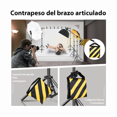 Bolsa de peso para fotografía, sacos de arena grandes para fondo, soporte de c-stand, brazo de brazo en voladizo, trípode ligero, color negro y amarillo