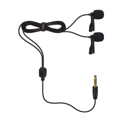 Comica Audio CVM-D02 Micrófonos Lavalier omnidireccionales duales para cámaras DSLR, GoPro y teléfonos inteligentes (negro, cable de 8.2 pies / 2.5 m)
