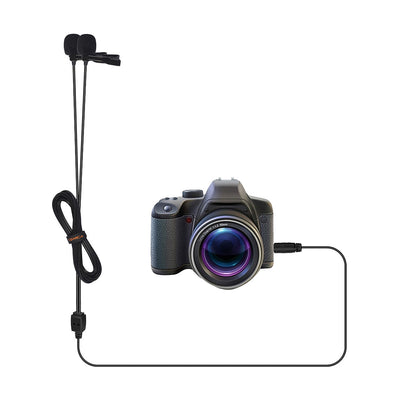 Comica Audio CVM-D02 Micrófonos Lavalier omnidireccionales duales para cámaras DSLR, GoPro y teléfonos inteligentes (negro, cable de 8.2 pies / 2.5 m)
