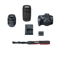 Cámara DSLR Canon EOS Rebel T7 con lentes de 18-55mm y 75-300mm
