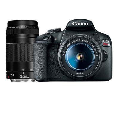 Cámara DSLR Canon EOS Rebel T7 con lentes de 18-55mm y 75-300mm