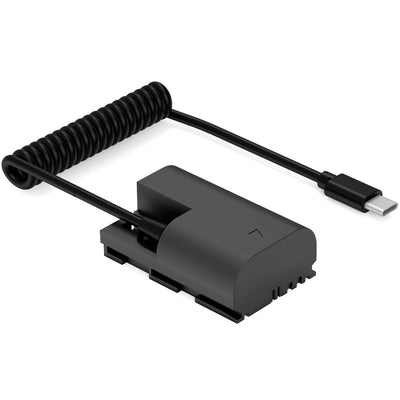 Batería simulada SWIT LP-E6P con cable USB-C en espiral para cámaras Canon y Blackmagic (8.4 V, 3 A)