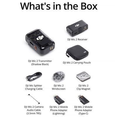 DJI Mic 2 Sistema/grabador de micrófono inalámbrico digital compacto para cámara y teléfono inteligente (2.4 GHz)