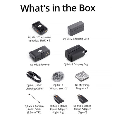 DJI Mic 2 Sistema/grabador de micrófono inalámbrico digital compacto para 2 personas para cámara y teléfono inteligente (2.4 GHz)