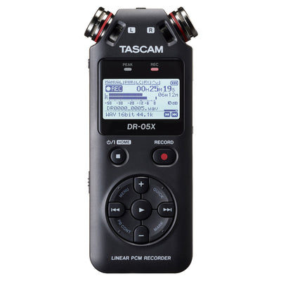 Grabador de audio portátil TASCAM DR-05X de 2 entradas / 2 pistas con micrófono estéreo integrado (negro)