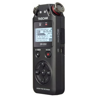 Grabador de audio portátil TASCAM DR-05X de 2 entradas / 2 pistas con micrófono estéreo integrado (negro)
