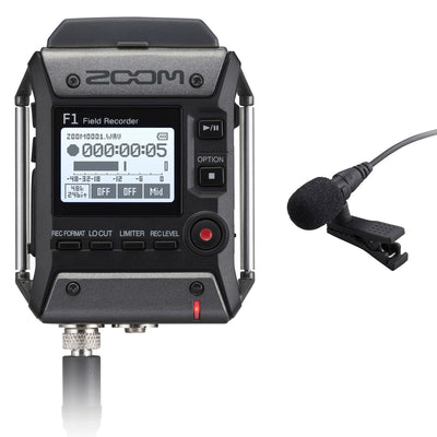 Grabador de campo portátil Zoom F1-LP de 2 entradas/2 pistas con micrófono Lavalier
