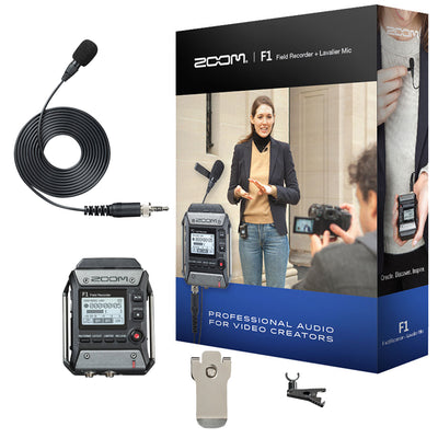 Grabador de campo portátil Zoom F1-LP de 2 entradas/2 pistas con micrófono Lavalier