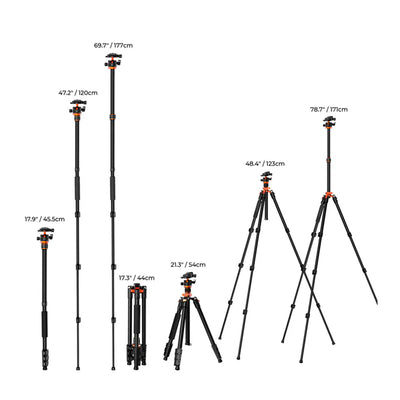 Trípode de aluminio para cámara DSLR K&F Concept SA254M2 con monopié y rótula