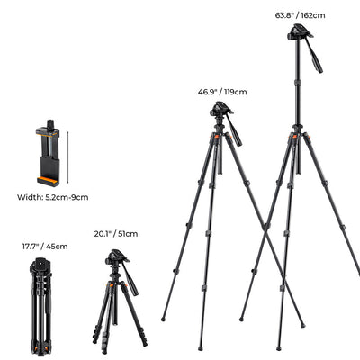 K&F Concept KF09.115V1 Trípode ligero para vídeo de viaje con abrazadera para smartphone