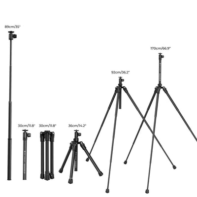 K&F Concept E224A3+BH-18 Tripie portátil de aluminio con abrazadera para teléfono y control remoto de obturador bluetooth para teléfonos móviles