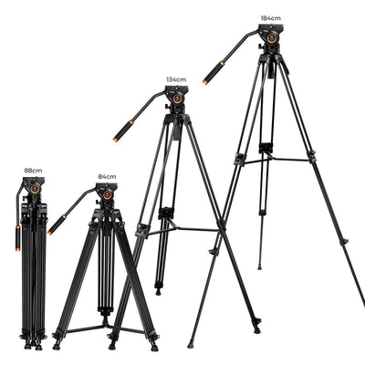 K&F Concept VA18 + VH081 Tripie de vídeo para cámara K&F de aleación de aluminio con rótula hidráulica de fluido panorámico