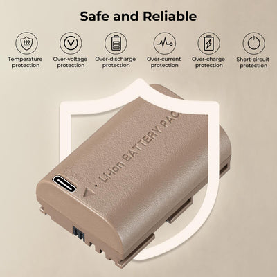 K&F Concept  Batería de Litio Tipo LP-E6NH para Canon Carga Directa USB-C