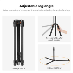 Soporte de iluminación plegable K&F CONCEPT de 2.0 m en aluminio con tornillo de 1/4" y bolsa - para aros de luz, softboxes, etc.