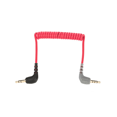 RODE SC7 Cable adaptador en espiral TRS de ángulo recto de 3.5 mm a TRRS de ángulo recto de 3.5 mm para teléfono inteligente