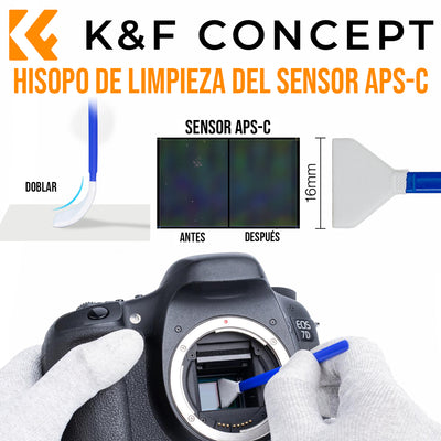 K&F Paquete de 10 hisopos de limpieza para sensores APS-C con líquido de limpieza