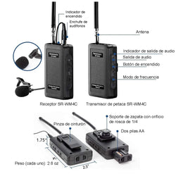 Saramonic SR-WM4C VHF Sistema de micrófono inalámbrico Omni Lavalier con montaje en cámara (203, 207, 211, 215 MHz)