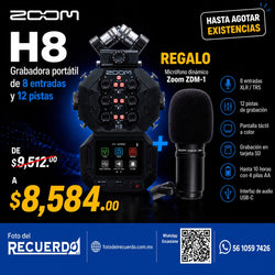 Grabadora portátil Zoom H8 de 8 entradas y 12 pistas Regalo ( Micrófono dinámico Zoom ZDM-1)